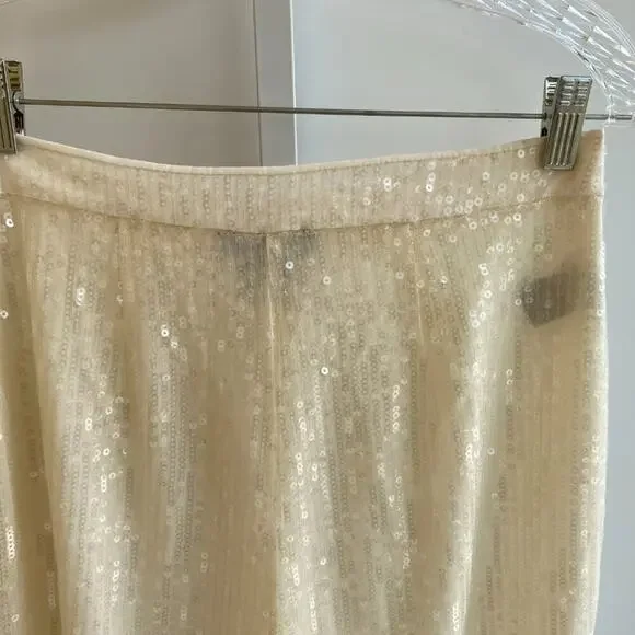MINT House of Harlow 1960 Revolve Wide Leg Sequin pants High Waist Cream Size 6 - Picture 7 of 8